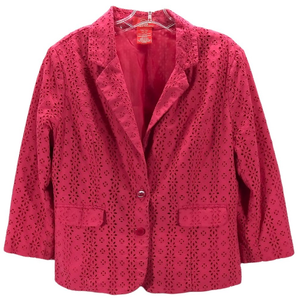 Oscar De la Renta Fuchsia Eyelet Lace Jacket Size: 16